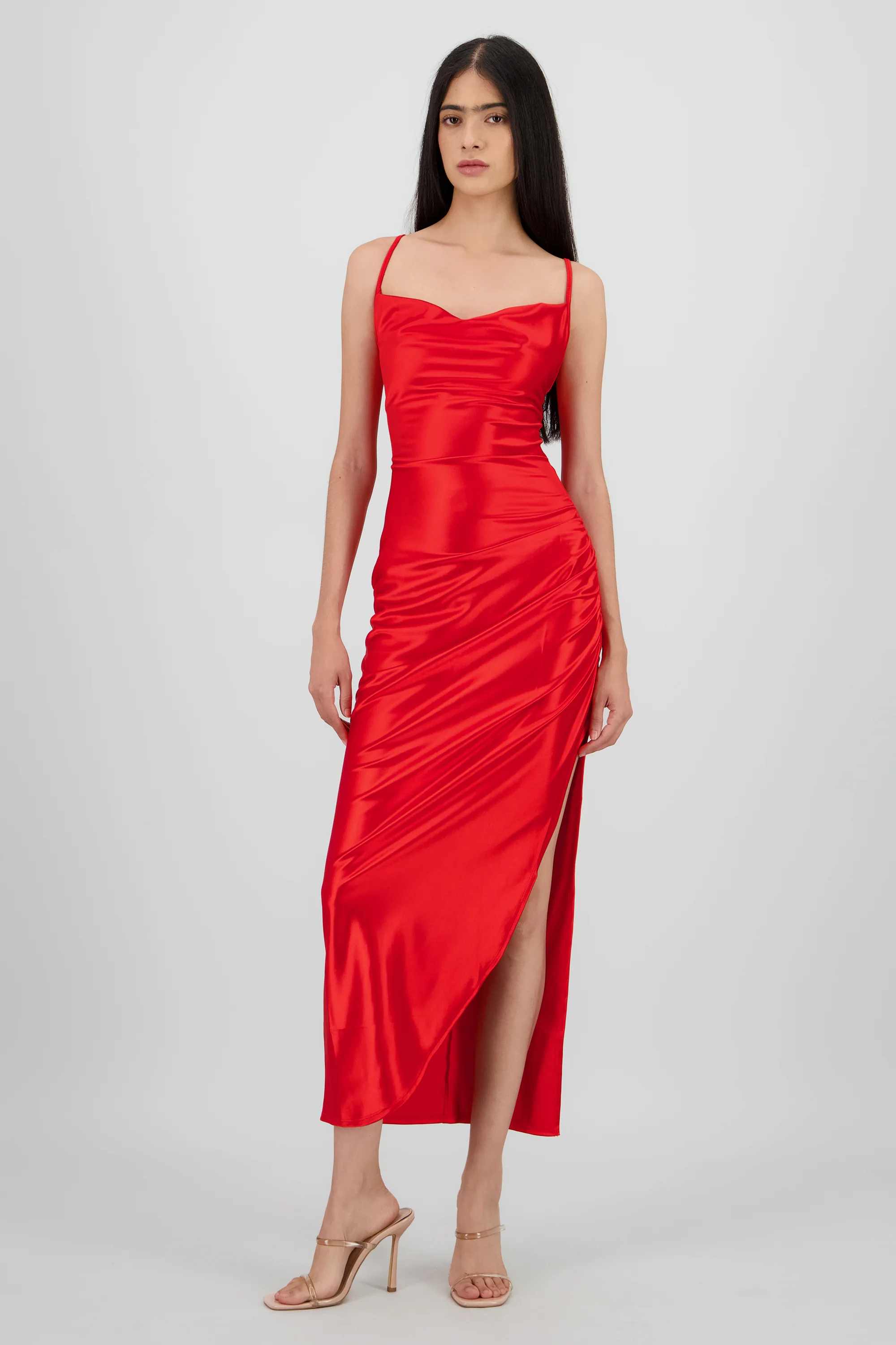 Vestido satin detalle drapeado pierna - Image 2