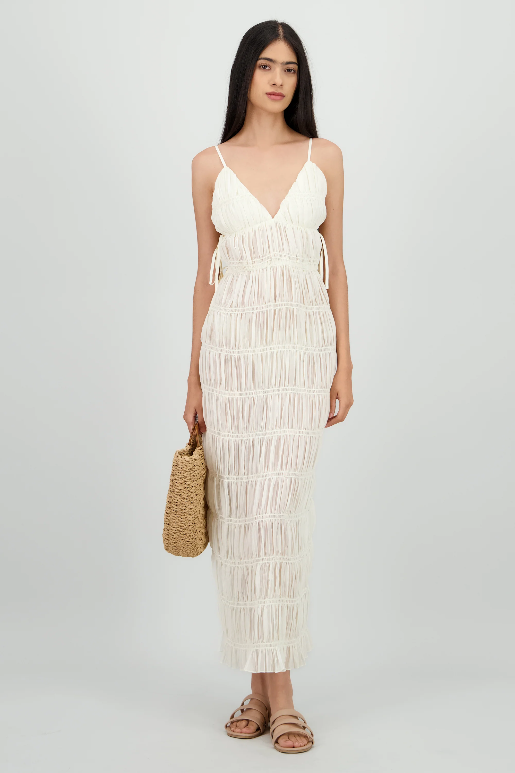 Vestido smock tirantes maxi