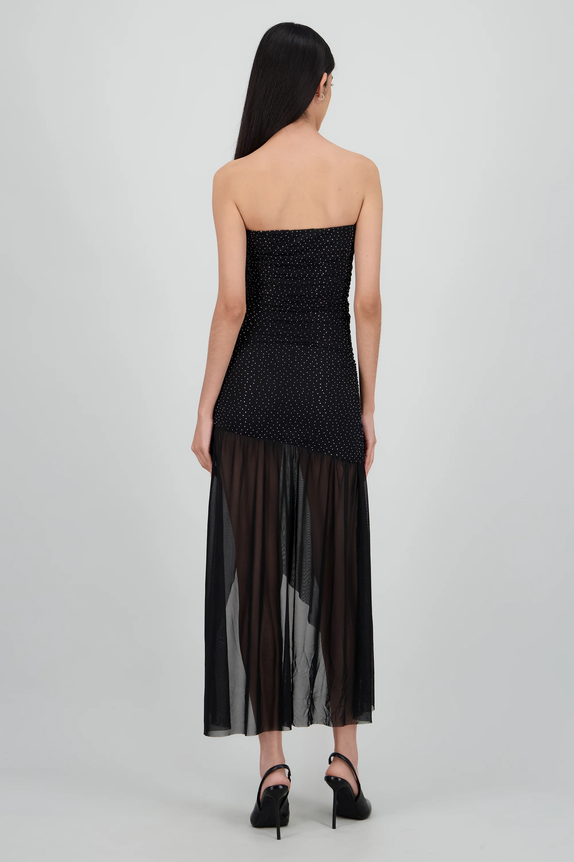 Vestido strapless con tela de brillos - Image 4