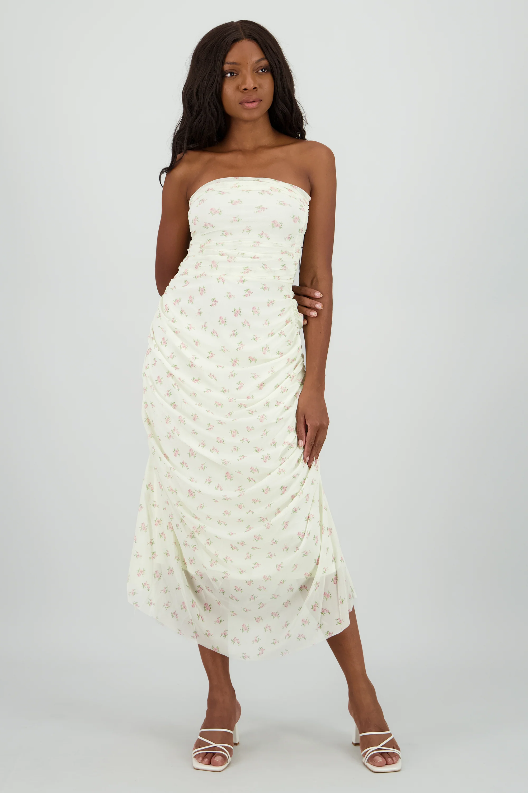 Vestido strapless de mesh estampado - Image 2