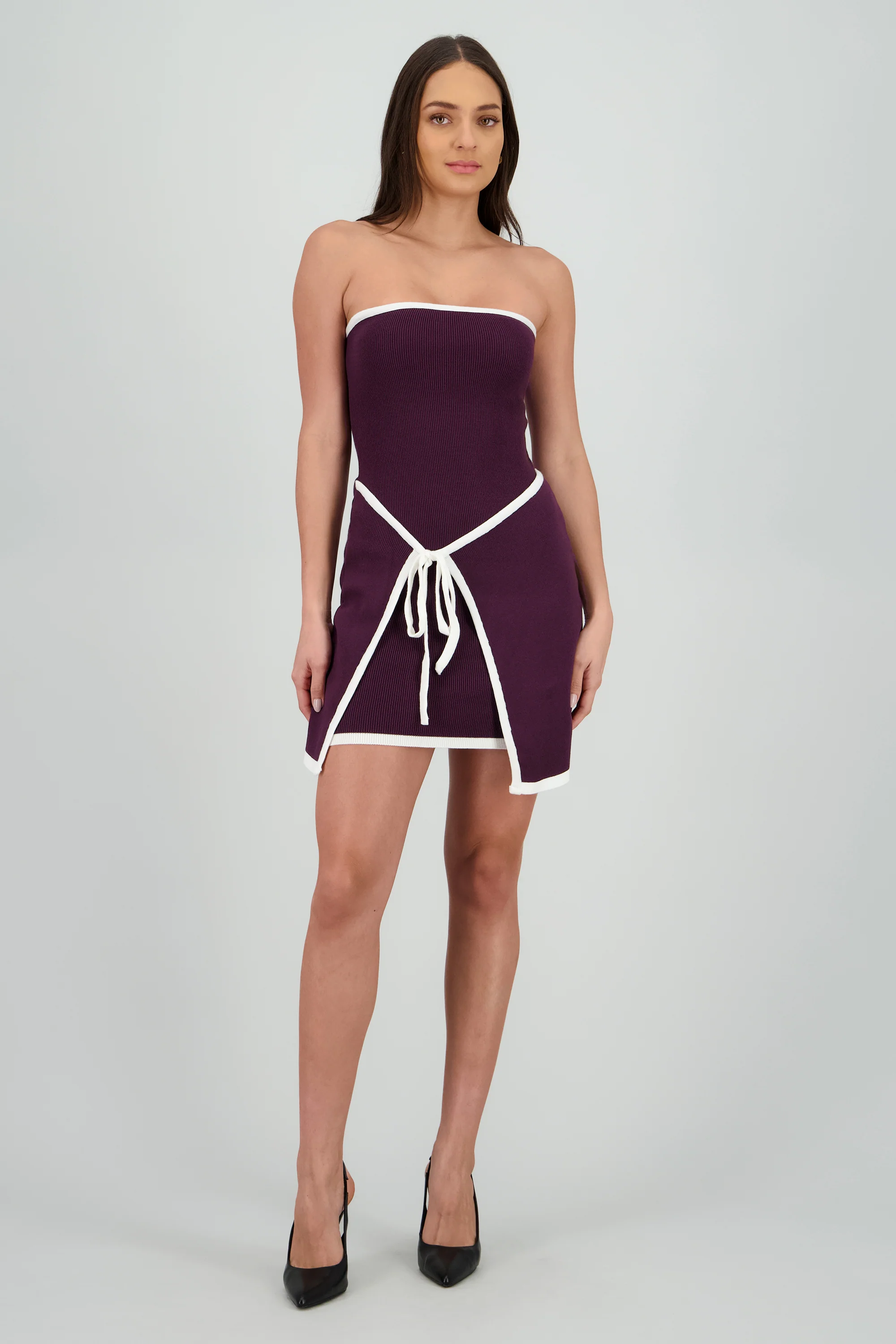 VESTIDO STRAPLESS DET CONTRASTE LAZO KNI