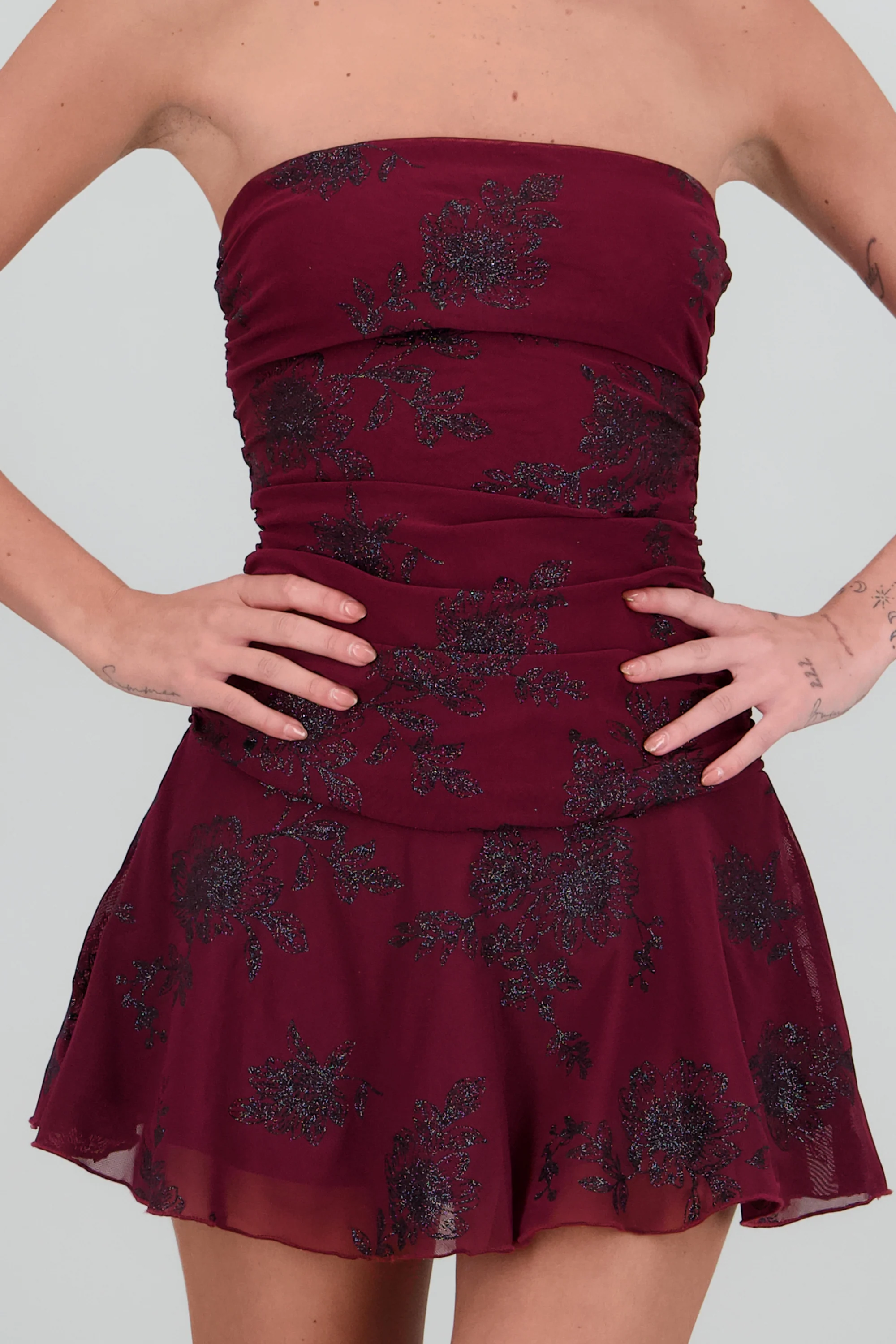 Vestido strapless flores brillos - Image 5