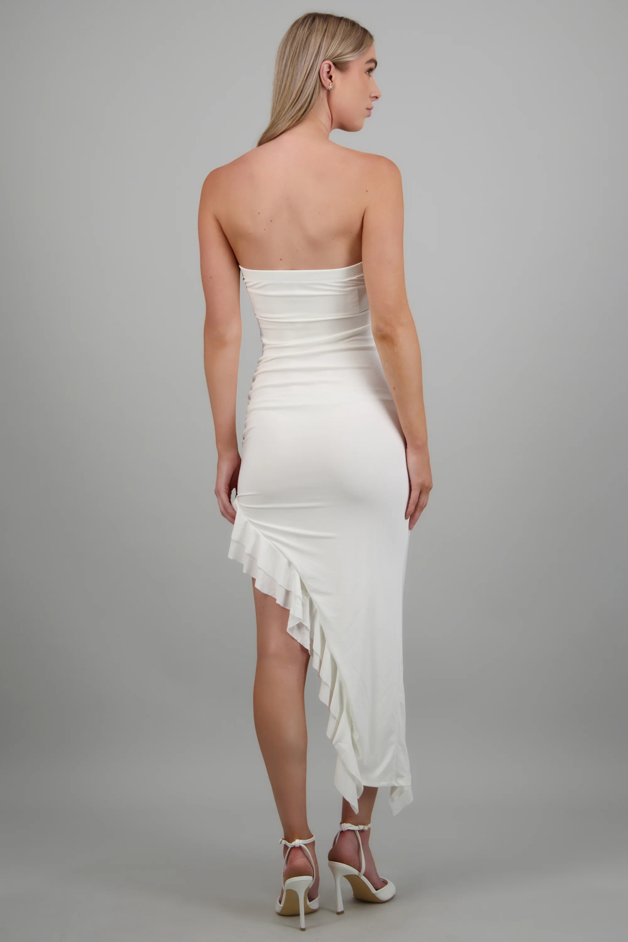 Vestido strapless midi detalle ruffles - Image 4