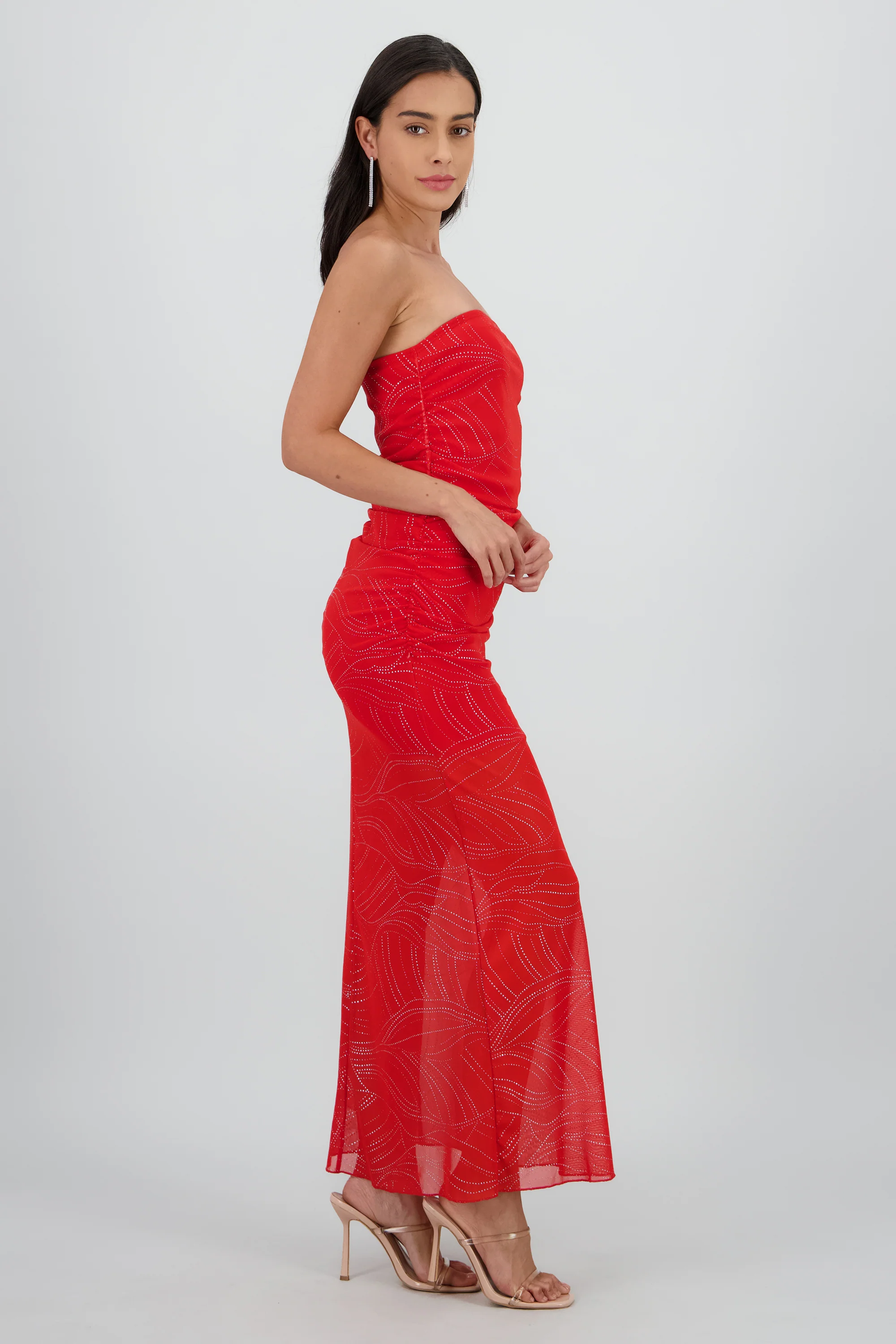 Vestido strapless midi drapeado detalle brillos - Image 3