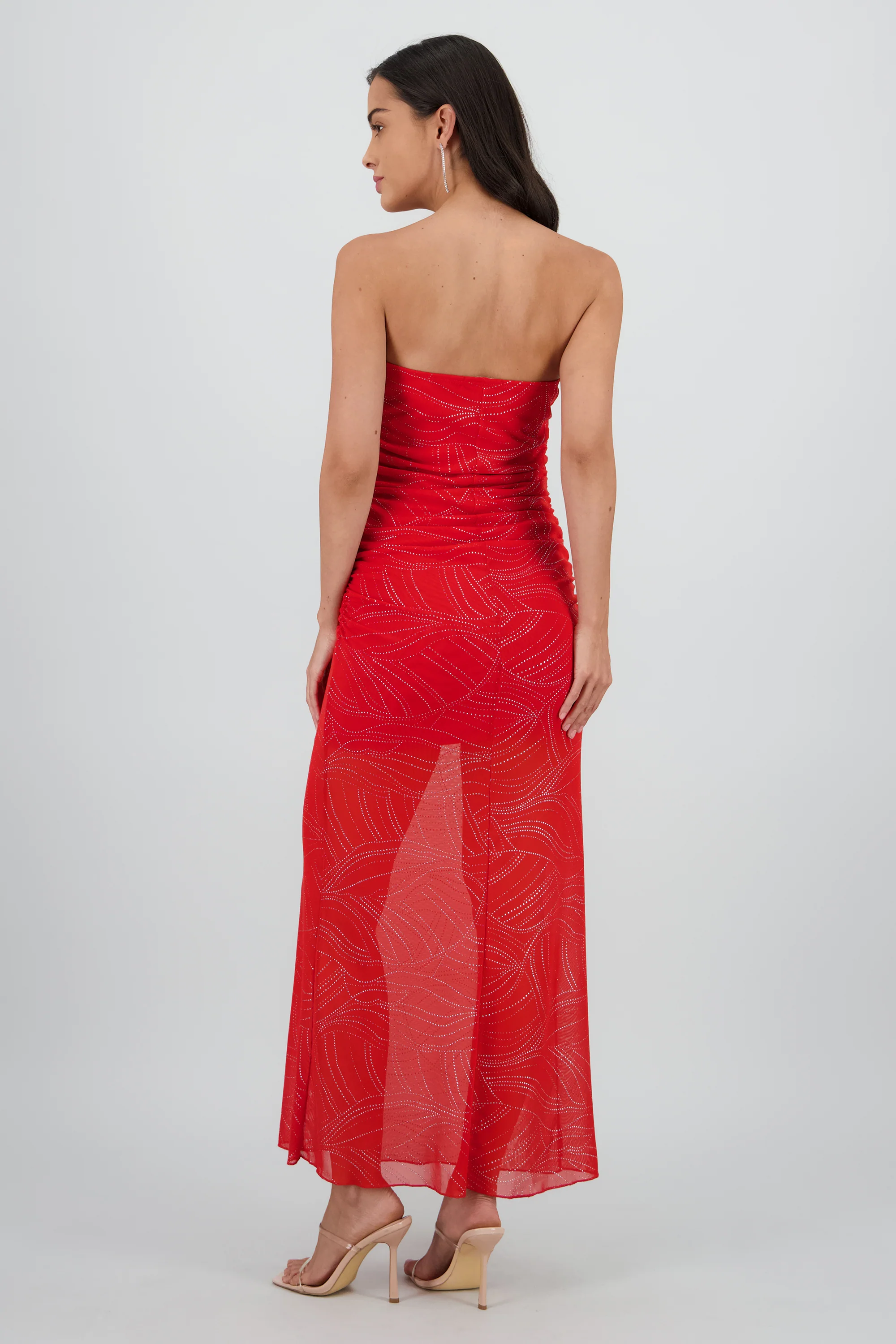 Vestido strapless midi drapeado detalle brillos - Image 4