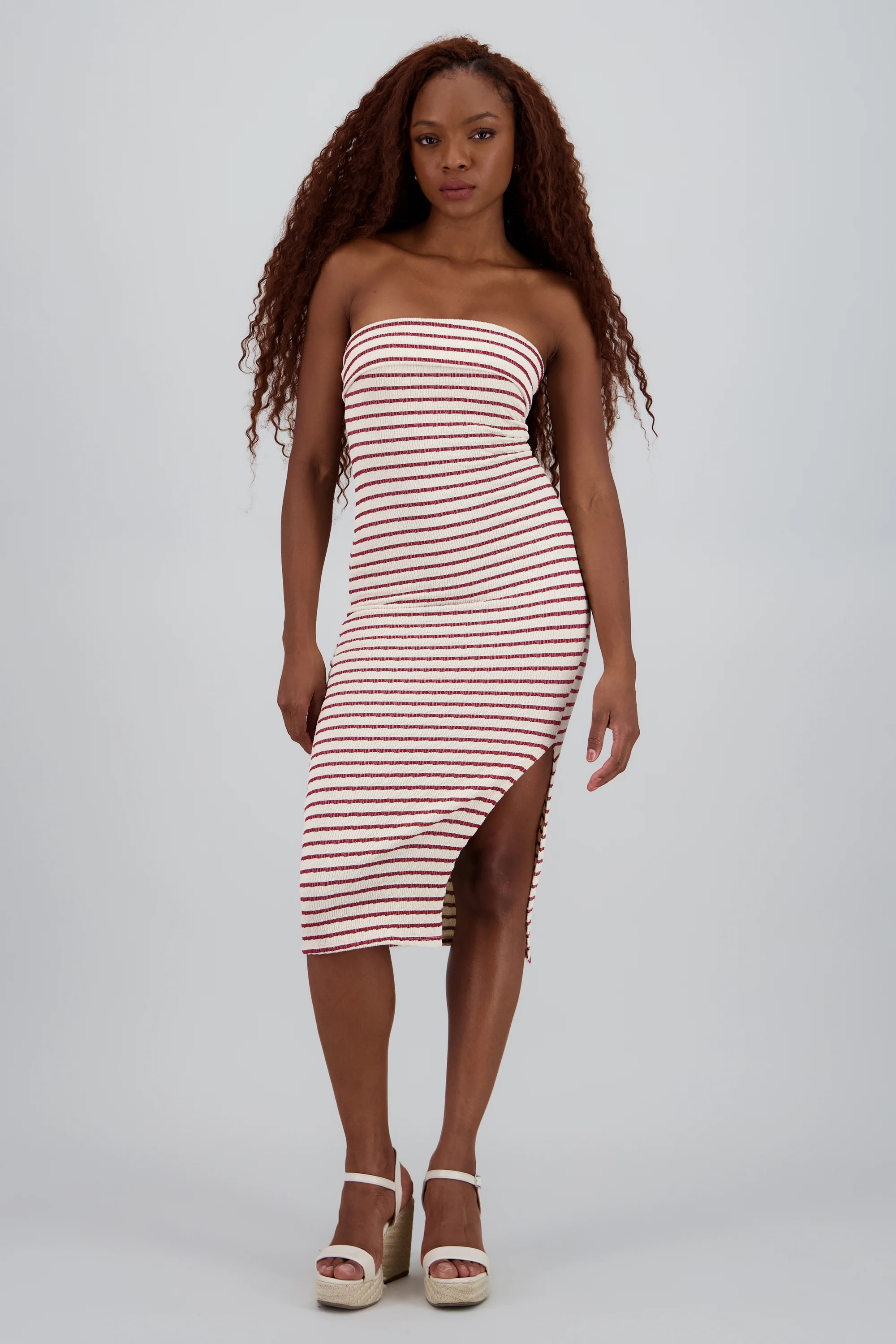 Vestido strapless rayas