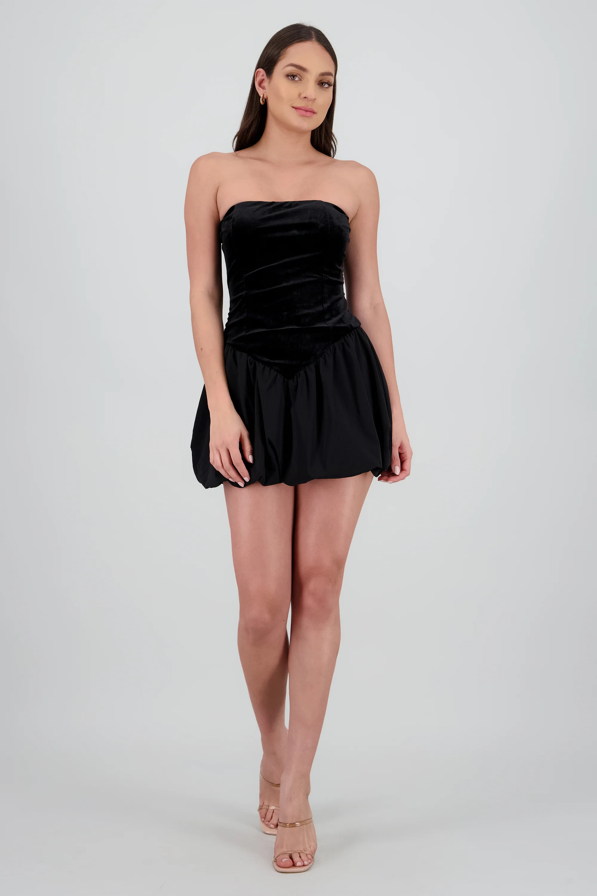 Vestido strapless terciopelo contraste - Image 2