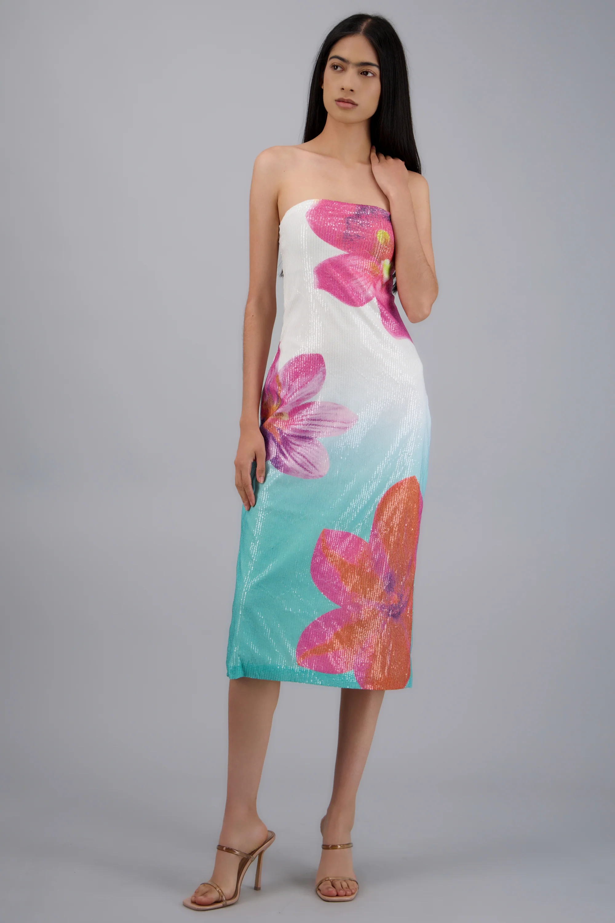 Vestido strapples flores detalle brillos - Image 2