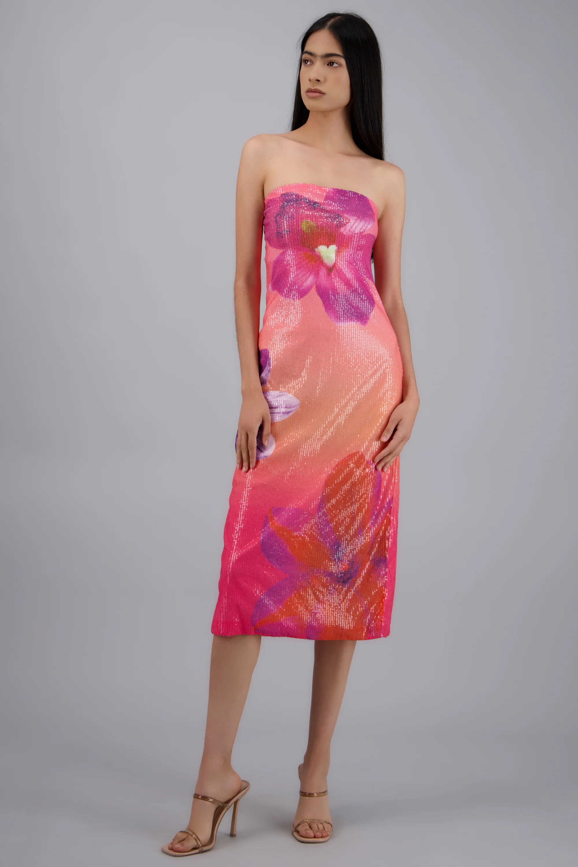 Vestido strapples flores detalle brillos - Image 3