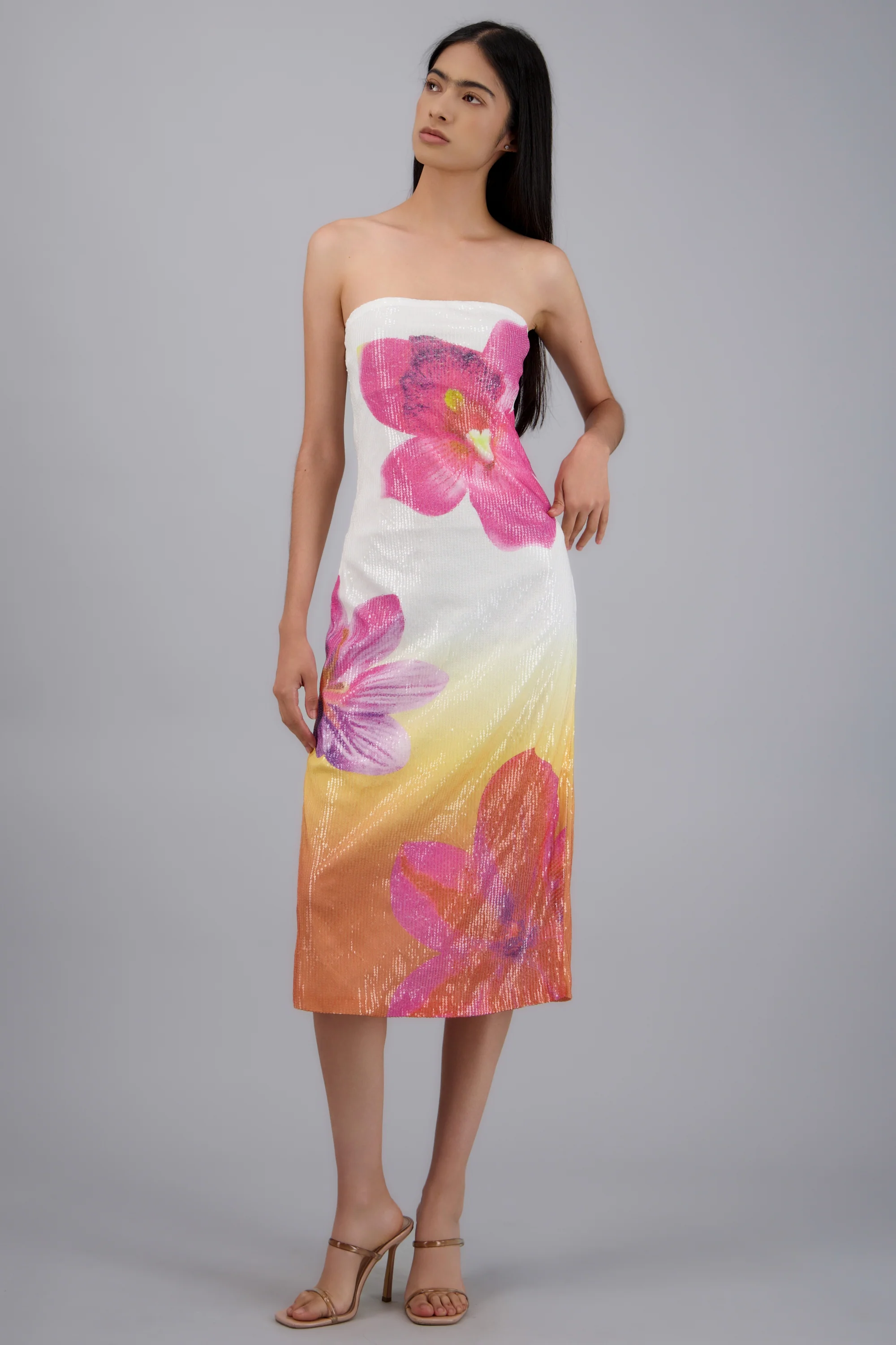 Vestido strapples flores detalle brillos - Image 3