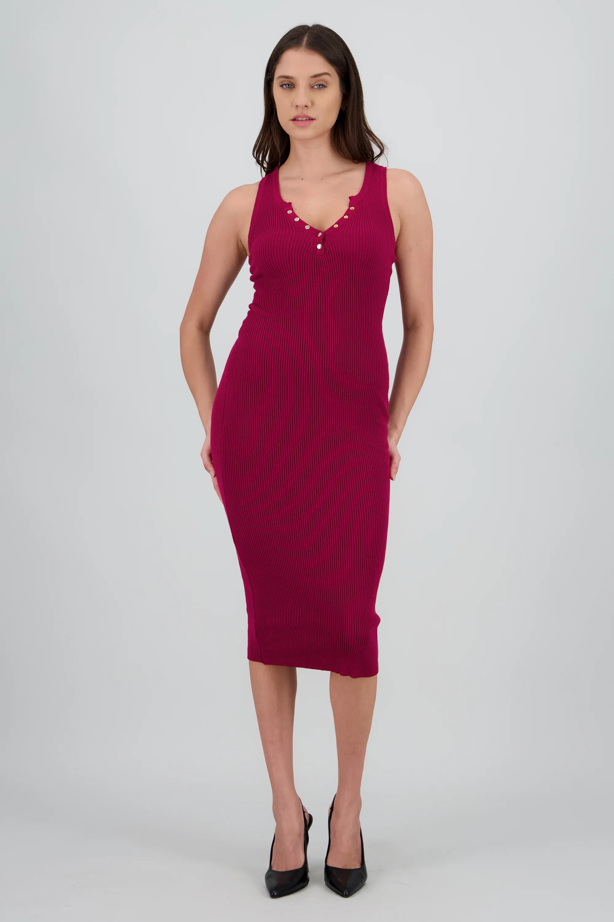 Vestido tejido liso con botones