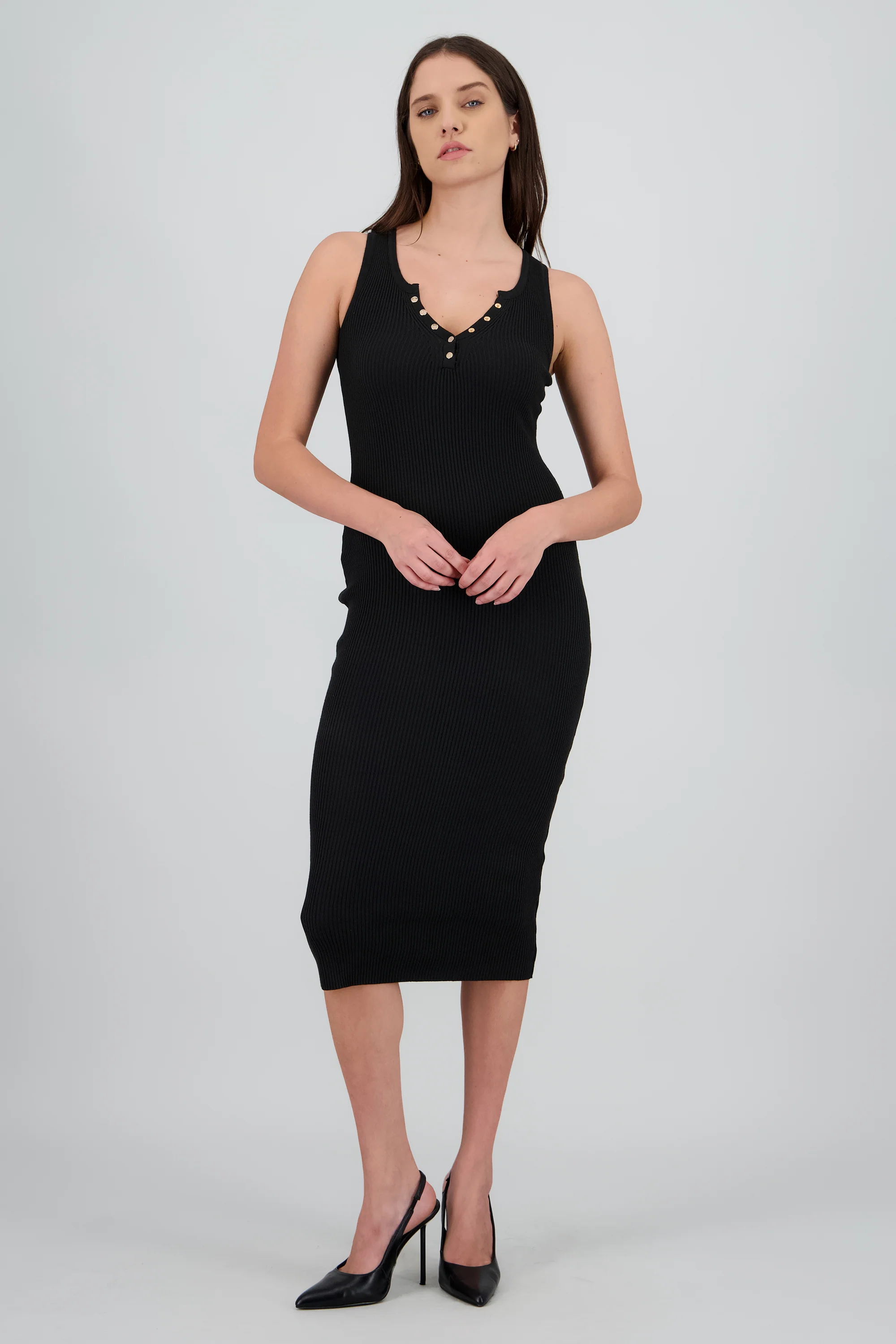 Vestido tejido liso con botones - Image 2