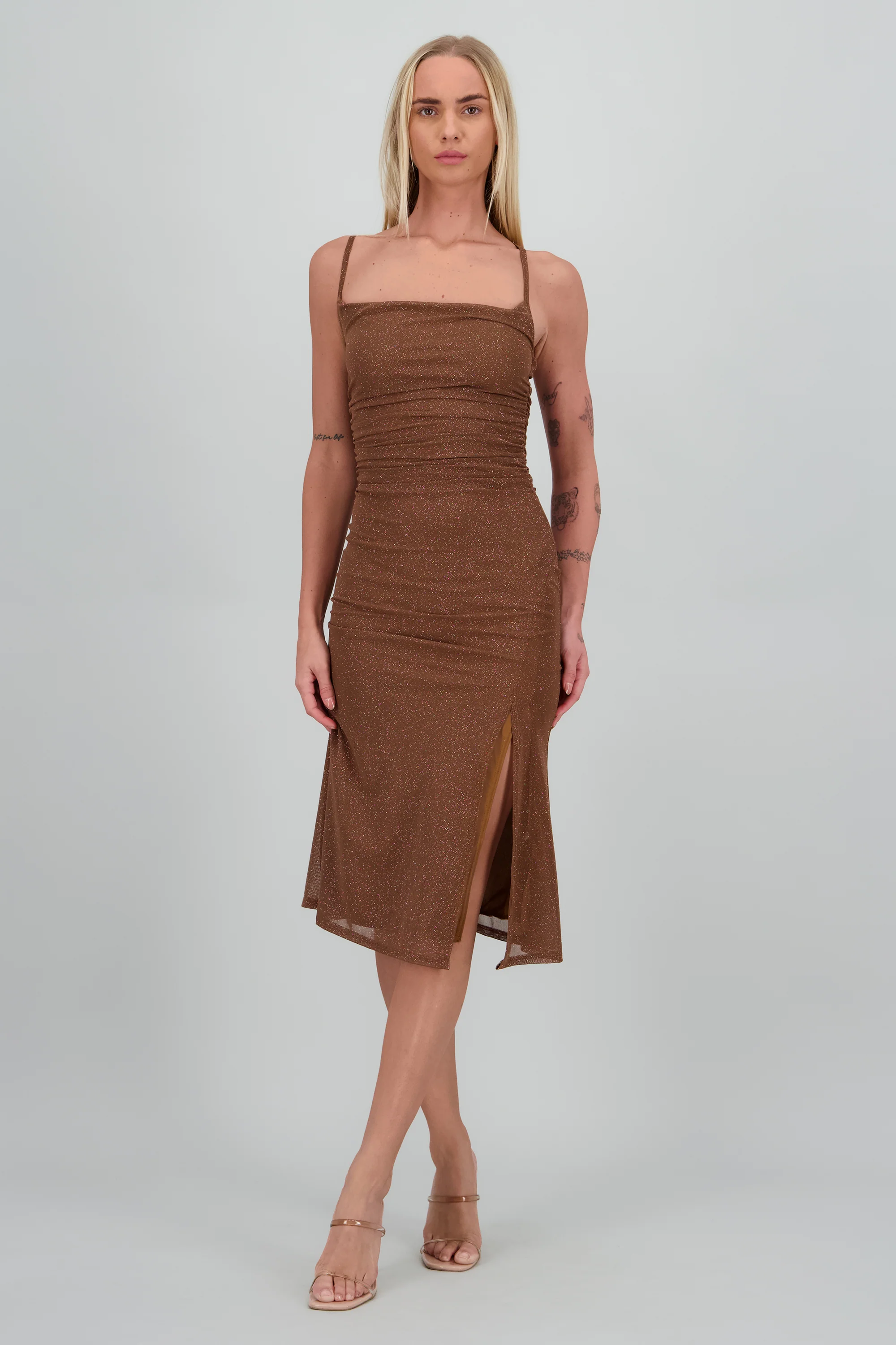 Vestido tirantes drapeado mesh