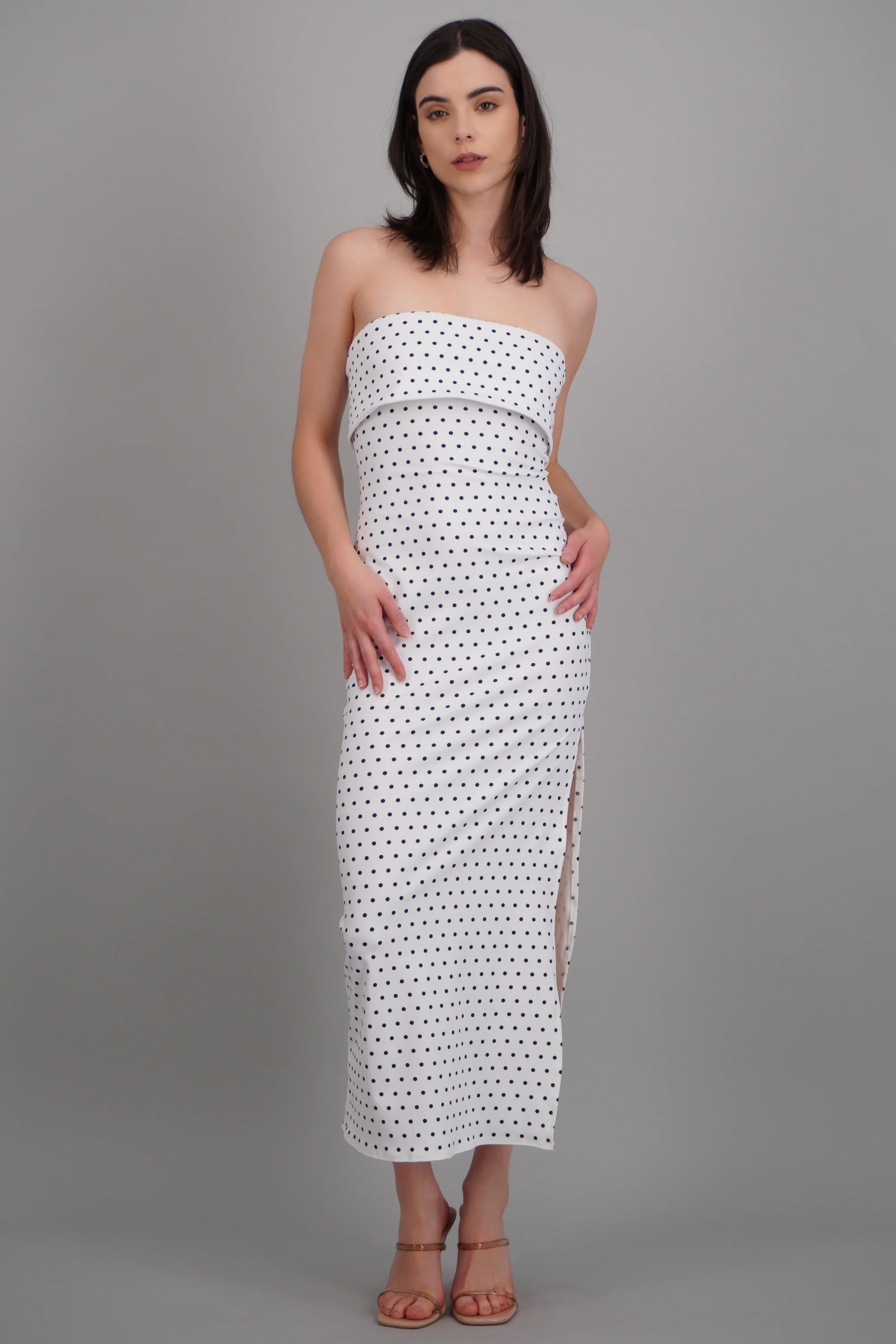 Vestido tubo doblez maxi polka dots - Image 3