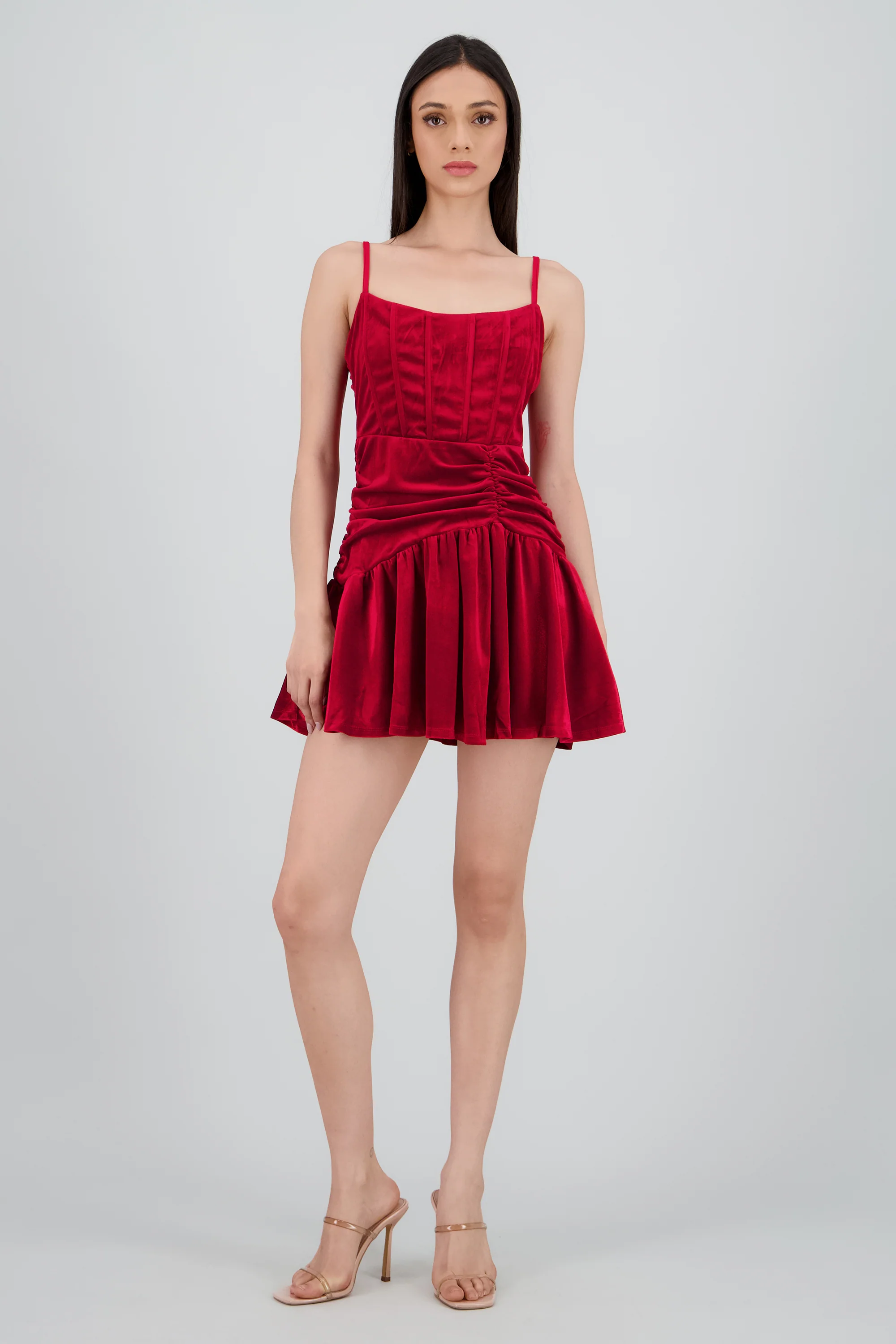 Vestido velvet detalle frunce tirantes - Image 2